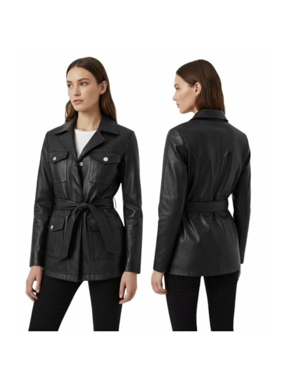 Bagatelle Faux Leather Utility Jacket Women's S Black Belted Safari Pockets New